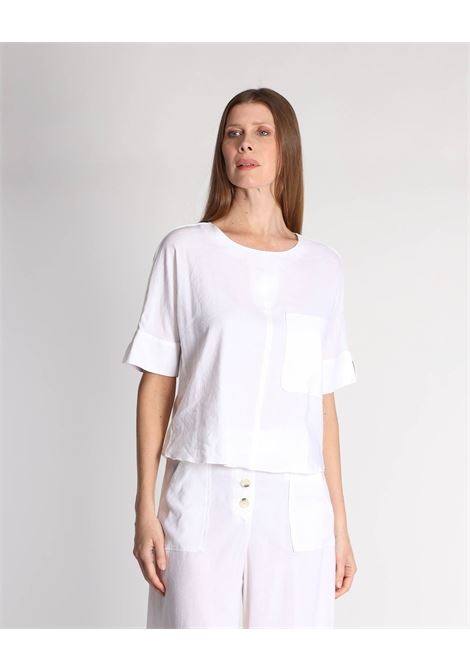 ALESSIA SANTI - White pure linen blouse with front pocket, short turn-up sleeves and rounded hem for cool, sophisticated summer looks ALESSIA SANTI |  | 511SD45037S2127